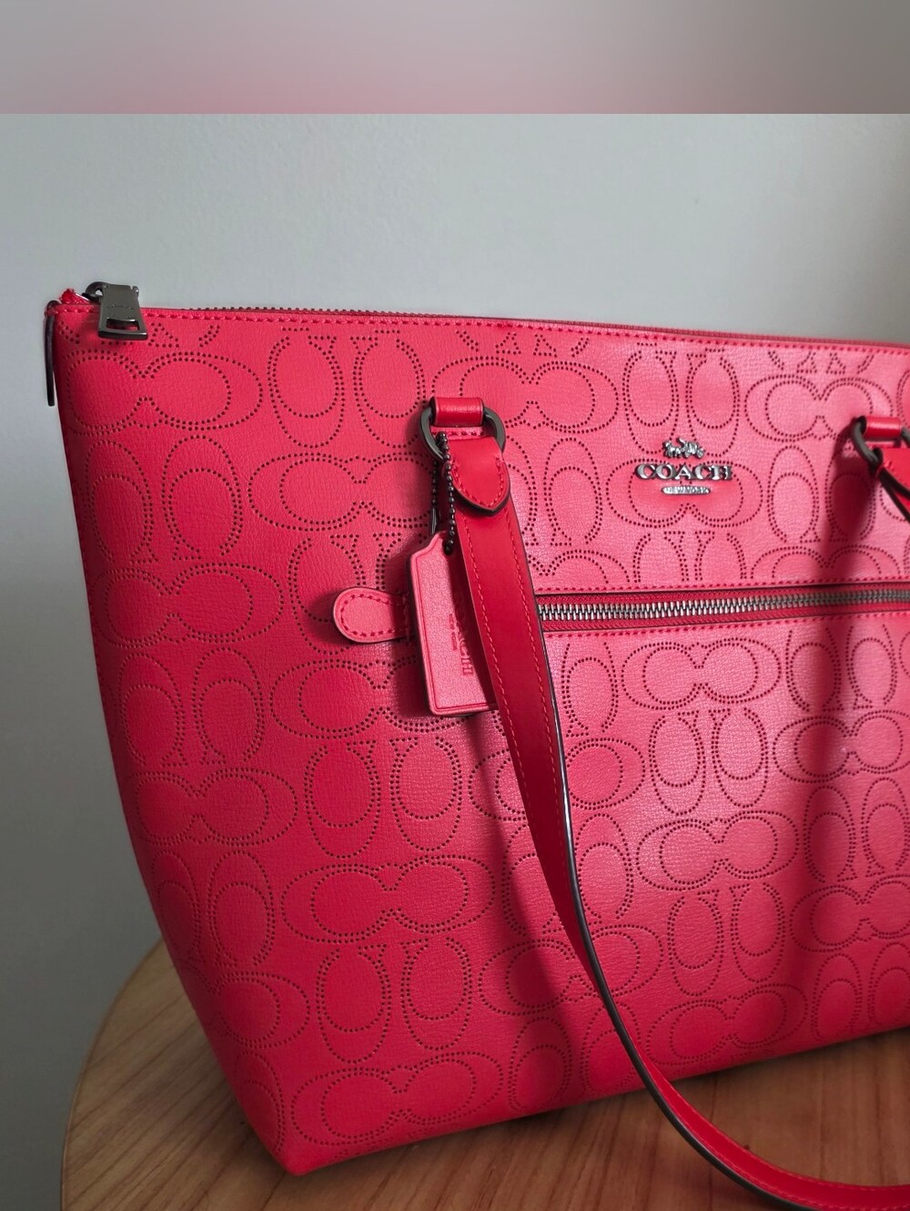 Coach Perforated Red Gallery Tote Bag